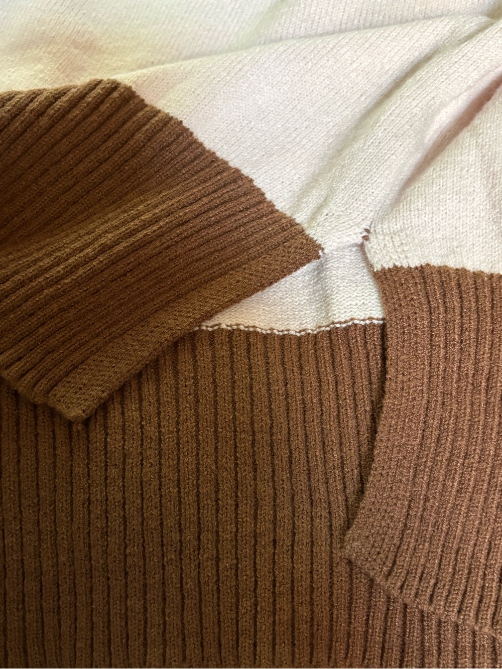 Love Change Striped Colorblock Henley Sweater Beige Blue Brown Knit Top Size 2XL - Picture 7 of 7